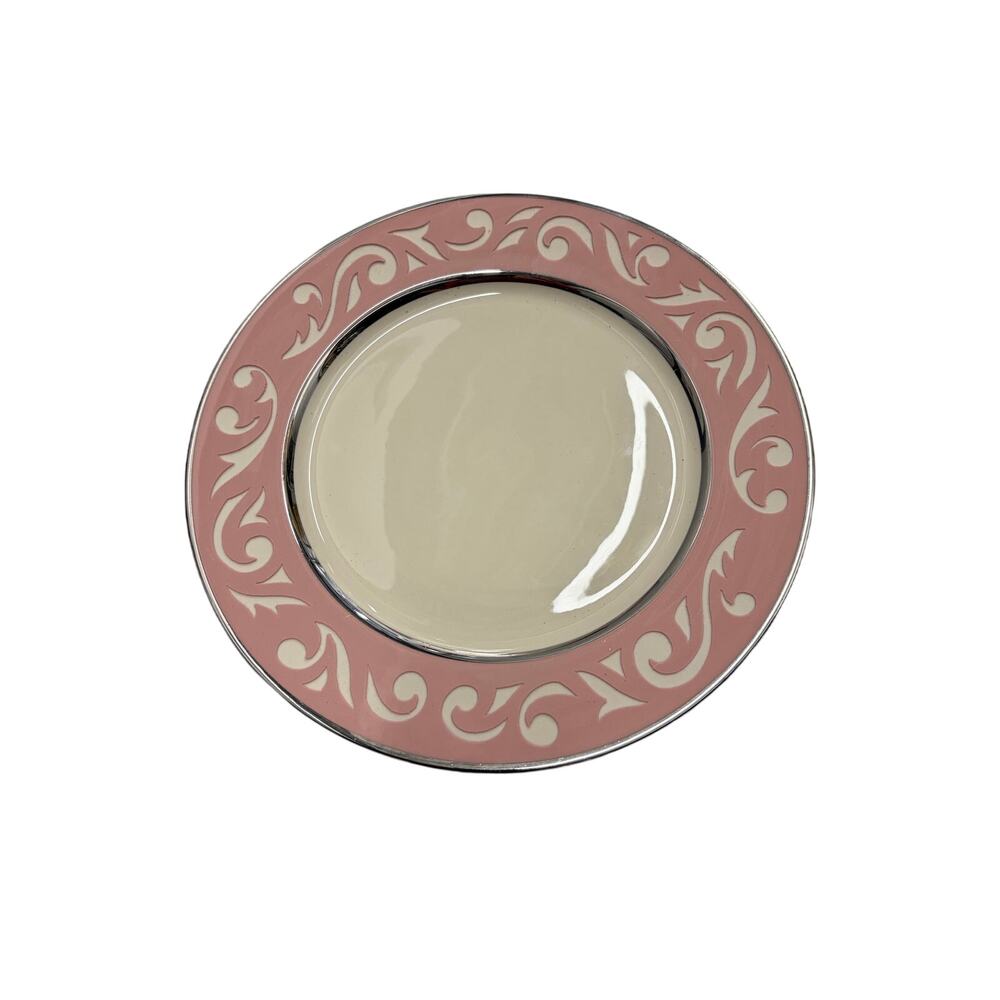Carole Stupell 10 12” plate- pink etched with silver border